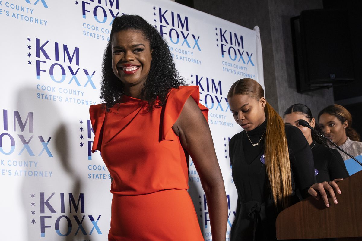 Incumbent Cook County State’s Attorney Kim Foxx smiles as she walks off the stage at the Hotel Essex Chicago Tuesday night after winning the Democratic primary. 