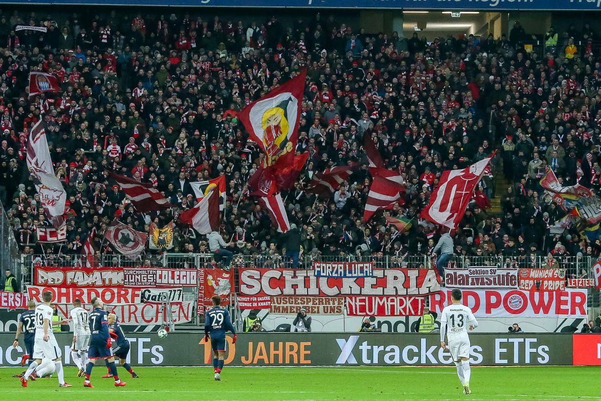 FRANKFURT AM MAIN, GERMANY - DECEMBER 09: Supporters of FC Bayern Muenchen are seen during the Bundesliga match between Eintracht Frankfurt and FC Bayern Muenchen at Commerzbank-Arena on December 9, 2017 in Frankfurt am Main, Germany.