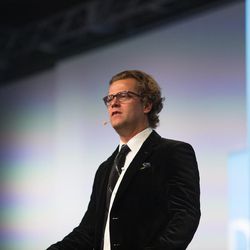 Domo founder and CEO Josh James speaks to the attendees of Domopalooza, held at the Grand America hotel in Salt Lake City, Utah on March 21-23, 2016.