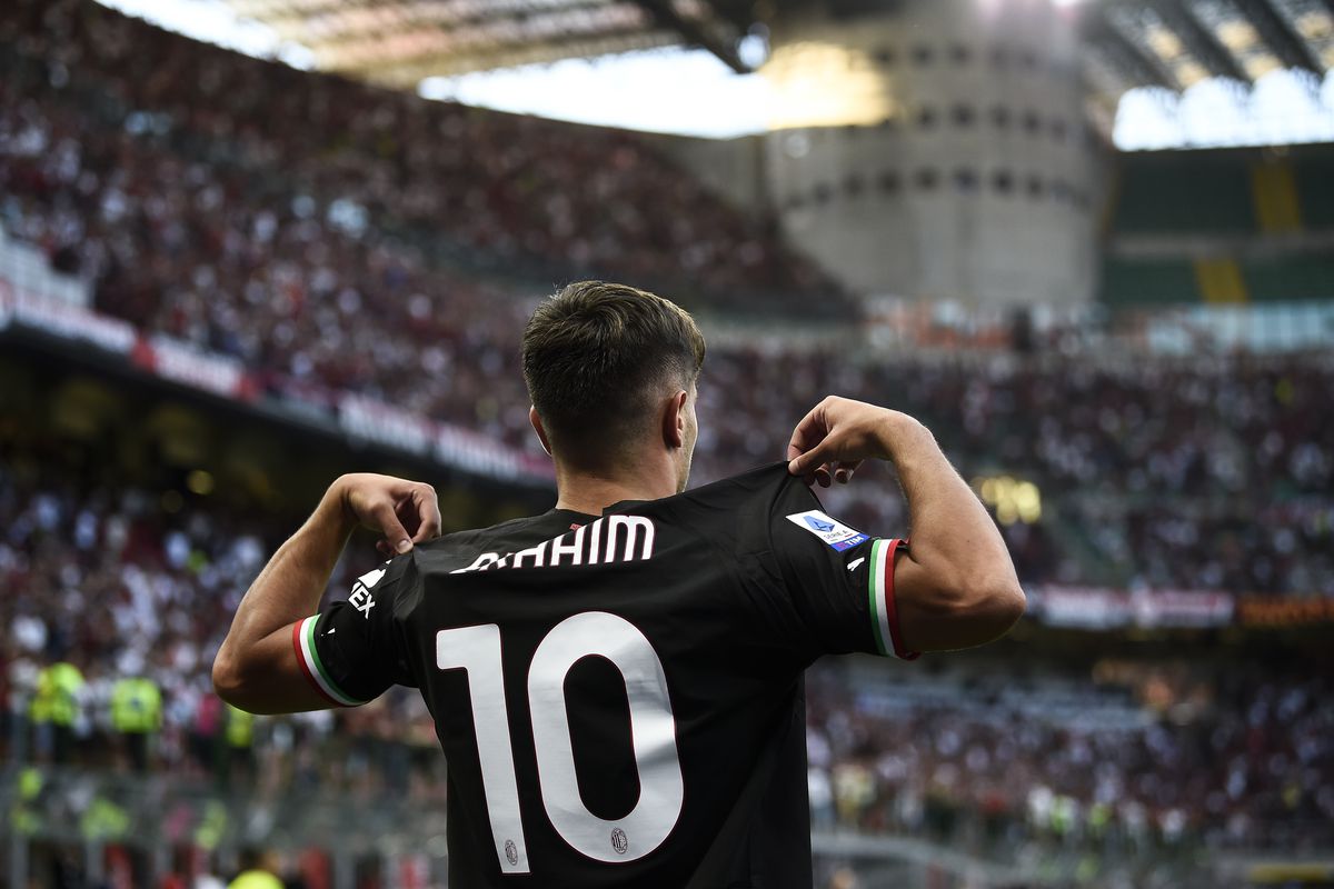 Brahim Diaz of AC Milan celebrates after scoring a goal...