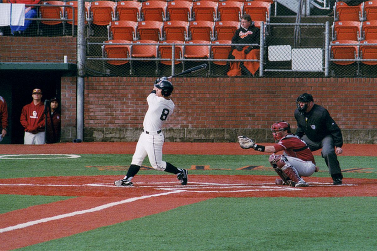 Michael Conforto launched enough hits this season to be named the "Louisville Slugger Freshman of the Year" by Collegiate Baseball. <em>(Photo by RVM).</em>