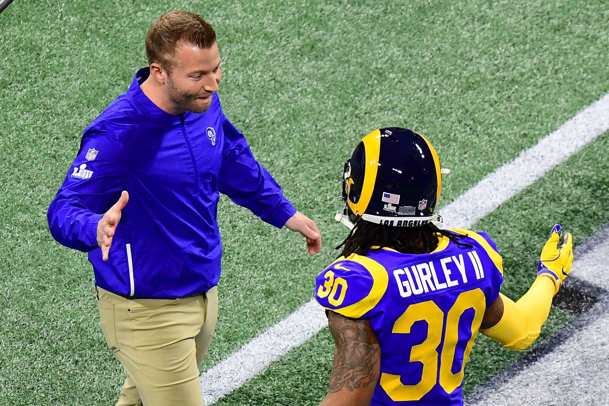 Los Angeles Rams&nbsp;HC Sean McVay and RB Todd Gurley during Super Bowl LIII, Feb. 3, 2019.