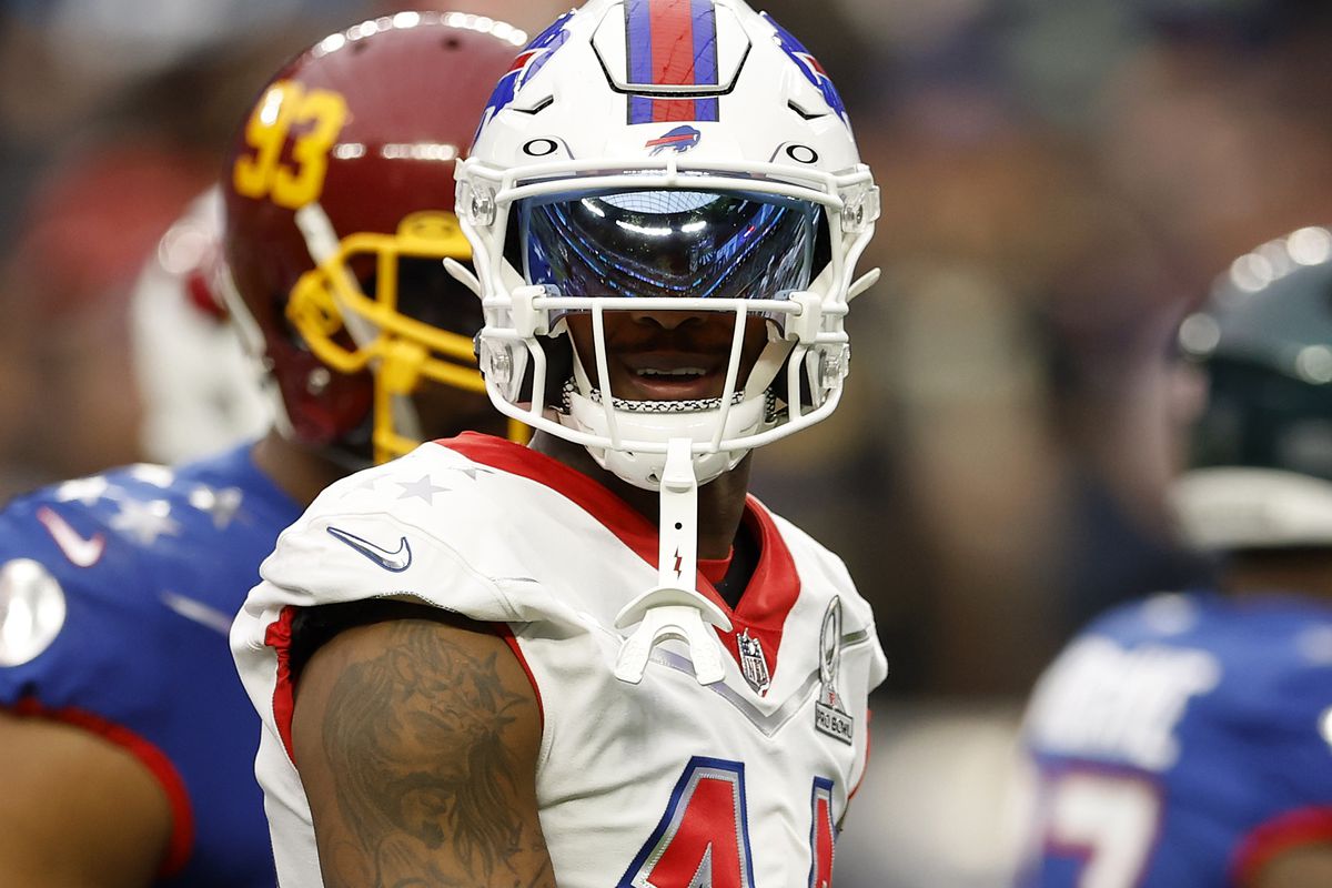 Background:&nbsp;LAS VEGAS, NEVADA - FEBRUARY 06: Stefon Diggs #14 of the Buffalo Bills looks on during the 2022 NFL Pro Bowl at Allegiant Stadium on February 06, 2022 in Las Vegas, Nevada.