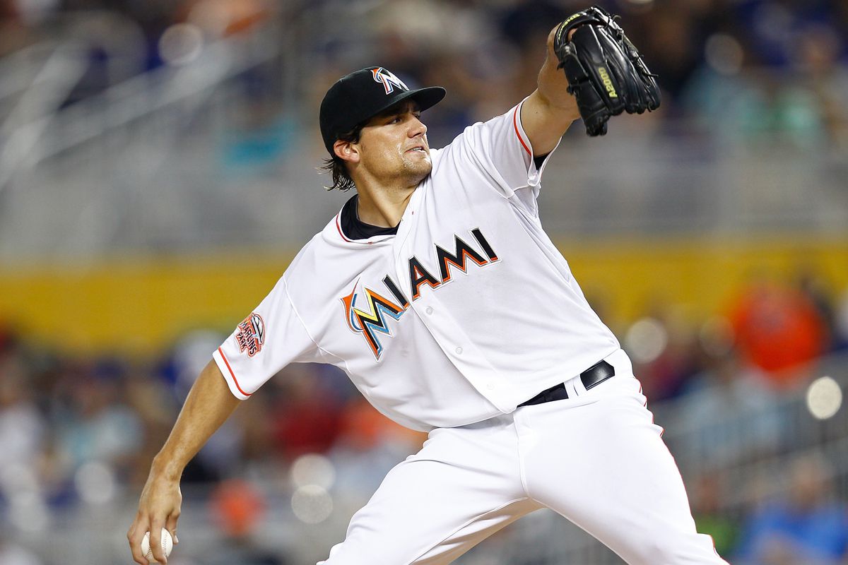 MIAMI, FL - JULY 28:  Nate Eovaldi #24 of the Miami Marlins pitches during a game against the San Diego Padres at Marlins Park on July 28, 2012 in Miami, Florida.  (Photo by Sarah Glenn/Getty Images)