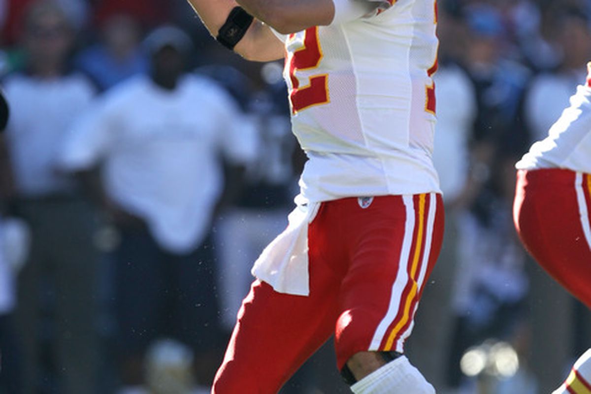 SAN DIEGO - DECEMBER 12:  Quarterback Brodie Croyle #12 of the Kansas City Chiefs throws a pass against the San Diego Chargers at Qualcomm Stadium on December 12 2010 in San Diego California.  (Photo by Stephen Dunn/Getty Images)