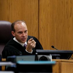Judge Derek Pullan presides over the trial of Martin MacNeill  in Provo's 4th District Court on Tuesday, Nov. 5, 2013. MacNeill is charged with murder in the 2007 death of his wife, Michele MacNeill.