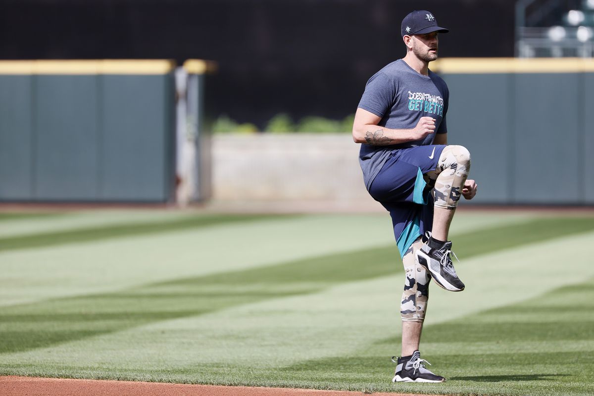 James Paxton #65 of the Seattle Mariners warms up before the game against the New York Yankees at T-Mobile Park on July 07, 2021 in Seattle, Washington.