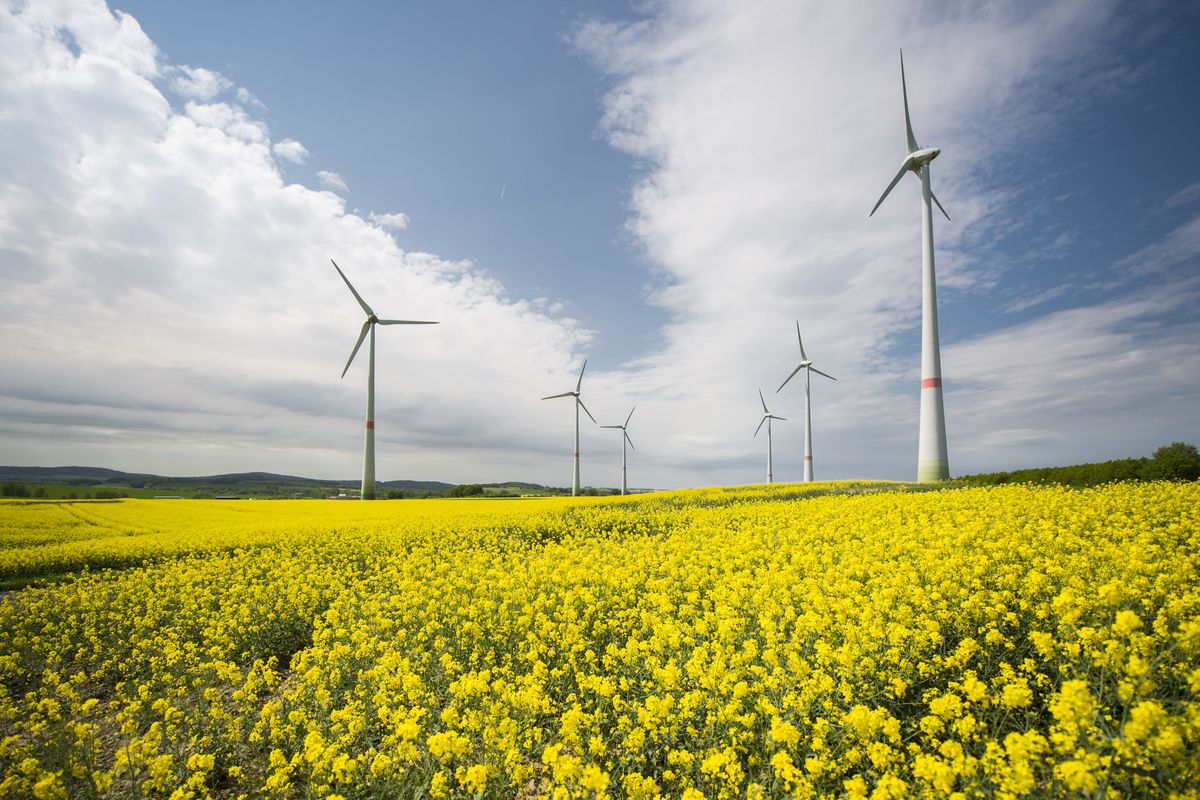 Wind turbines in Schoepstal, Germany.