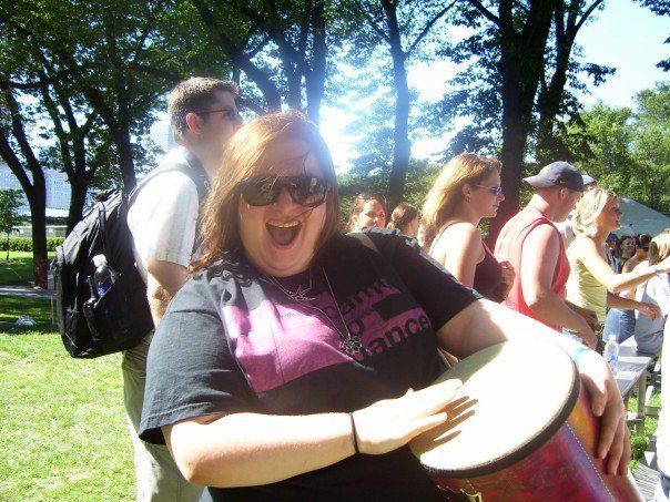 Lisa White playing in the drum circle at Lollapalooza’s Kids Stage in 2006. | Provided photo