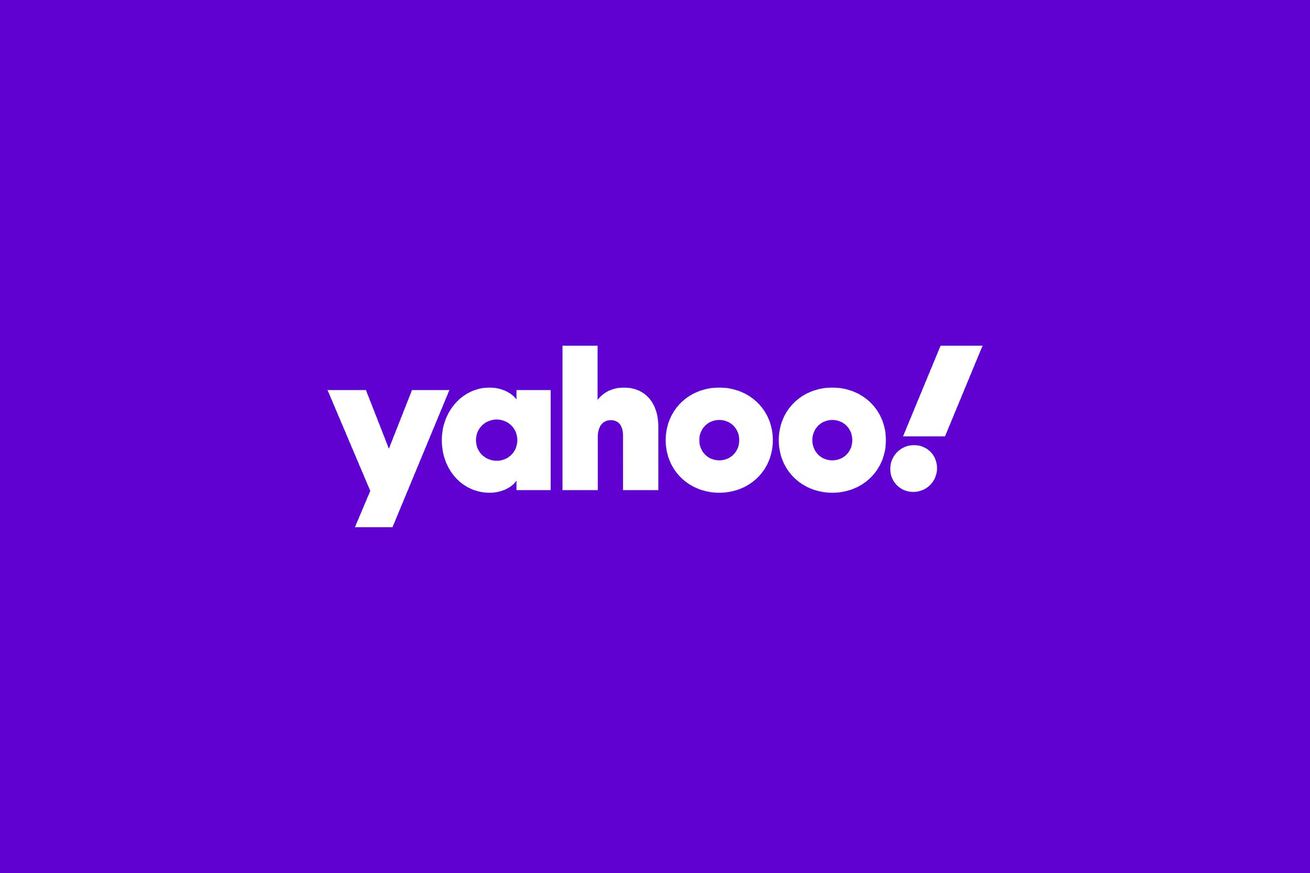 White Yahoo logo over a purple background