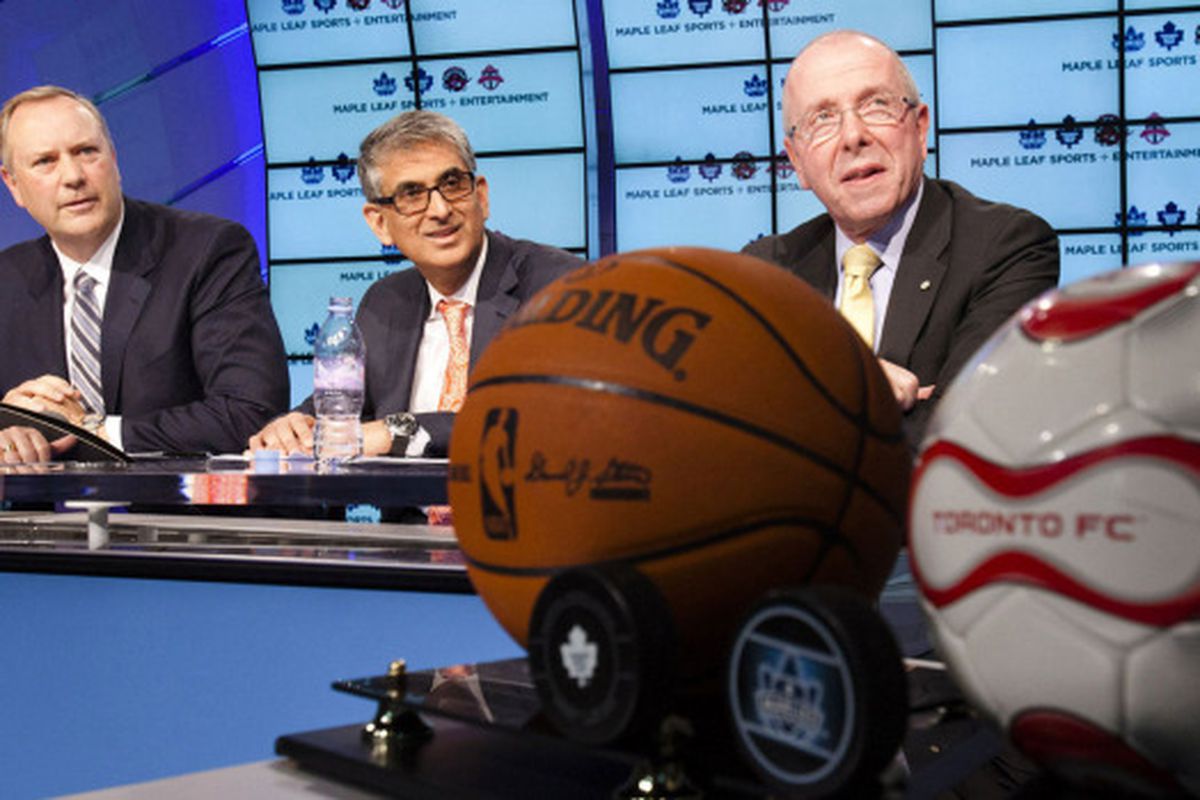 Three Kings of MLSE (Left to Right) - George Cope (BCE), Nadir Mohammed (Rogers Communications), Larry Tanenbaum (MLSE)

Photo Courtesy of MARK BLINCH/REUTERS