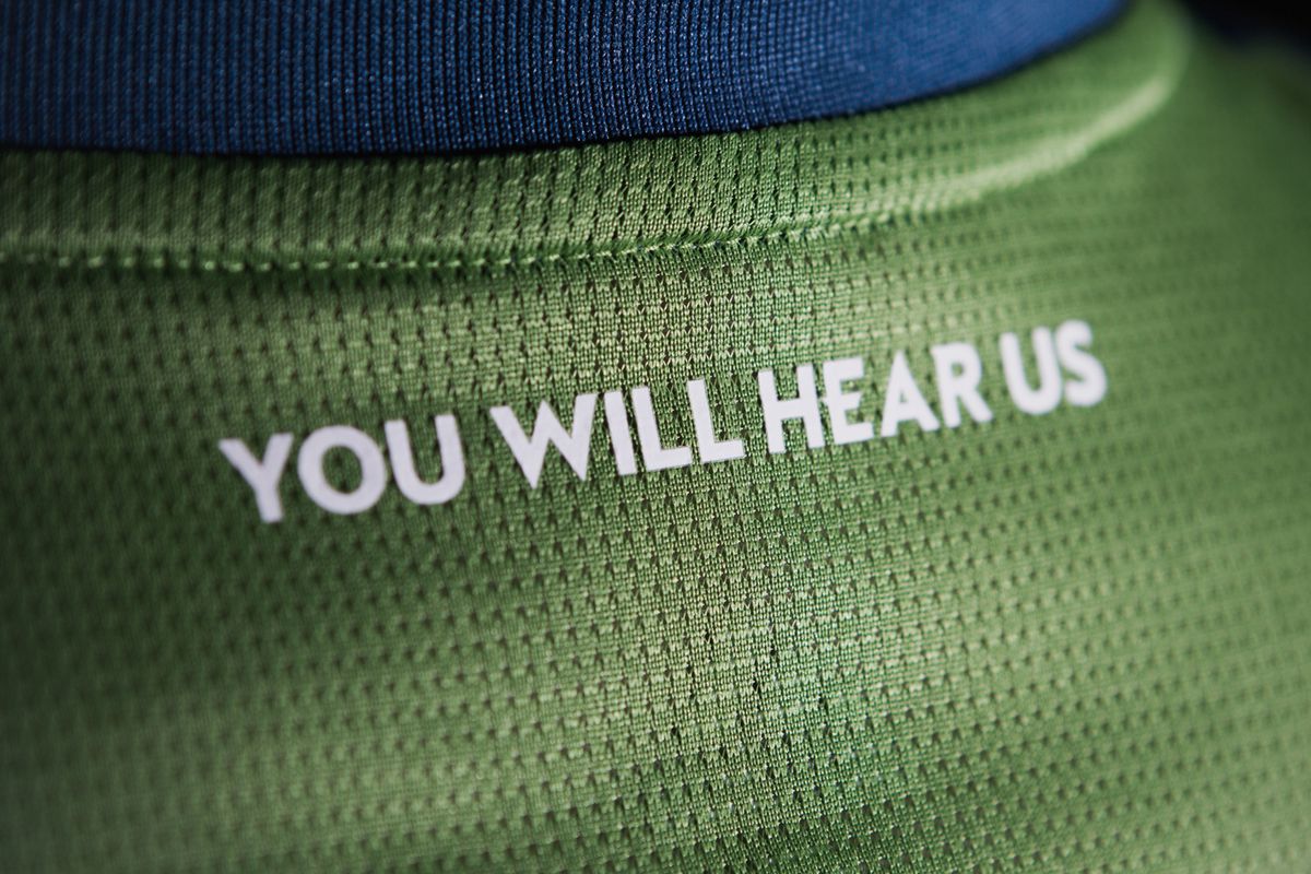 “You will hear us” on the neck tape of the rave green kit that is new in 2018.