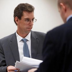 Defense attorney Randy Spencer looks on as the trial for Martin MacNeill continues in 4th District Court in Provo, Thursday, Oct. 31, 2013. MacNeill is accused of murder for allegedly killing his wife, Michele MacNeill, in 2007.