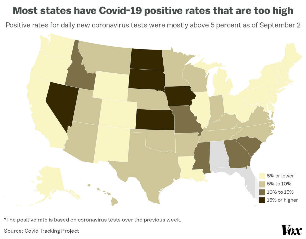 A map of coronavirus test positive rates.