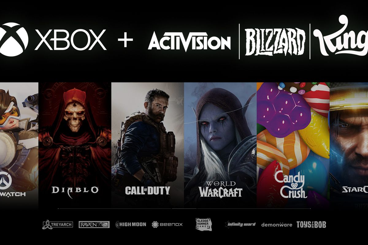A graphic of game properties and studios from the Activision Blizzard sale to Microsoft
