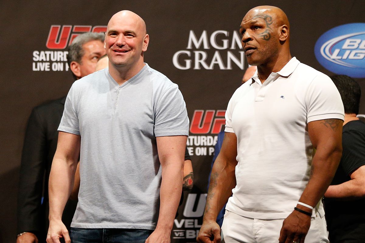 Dana White and Mike Tyson during the UFC 160 weigh-ins in 2013. 