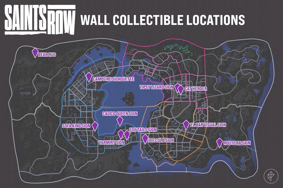 Saints Row map showing wall collectible locations