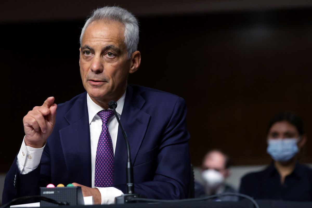 Former Chicago Mayor Rahm Emanuel testifies during a confirmation hearing before the Senate Foreign Relations Committee at the Dirksen Senate Office Building on Capitol Hill, Oct. 20. 