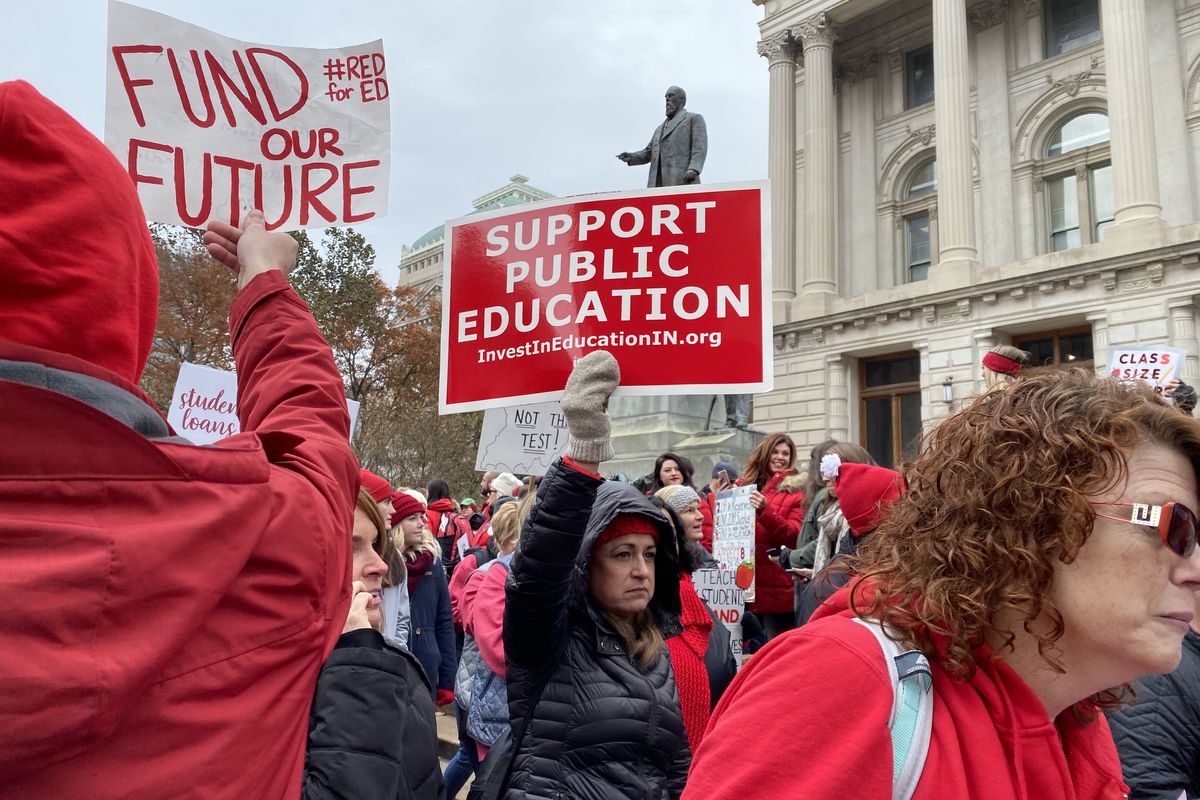 Thousands of Indiana teachers marched around the Statehouse at the Red for Ed rally on Tuesday, Nov. 19, 2019.
