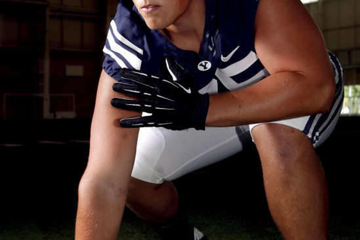 Braden Brown, offensive right tackle on BYU's football team,  is photographed on Tuesday, August 7, 2012.  
