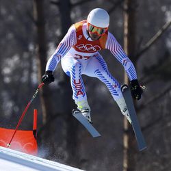 United States' Jared Goldberg skis during the men's downhill at the 2018 Winter Olympics in Jeongseon, South Korea, Thursday, Feb. 15, 2018. (AP Photo/Alessandro Trovati)