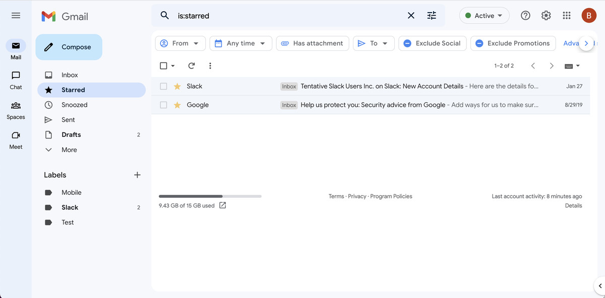 New Gmail page with two side panels