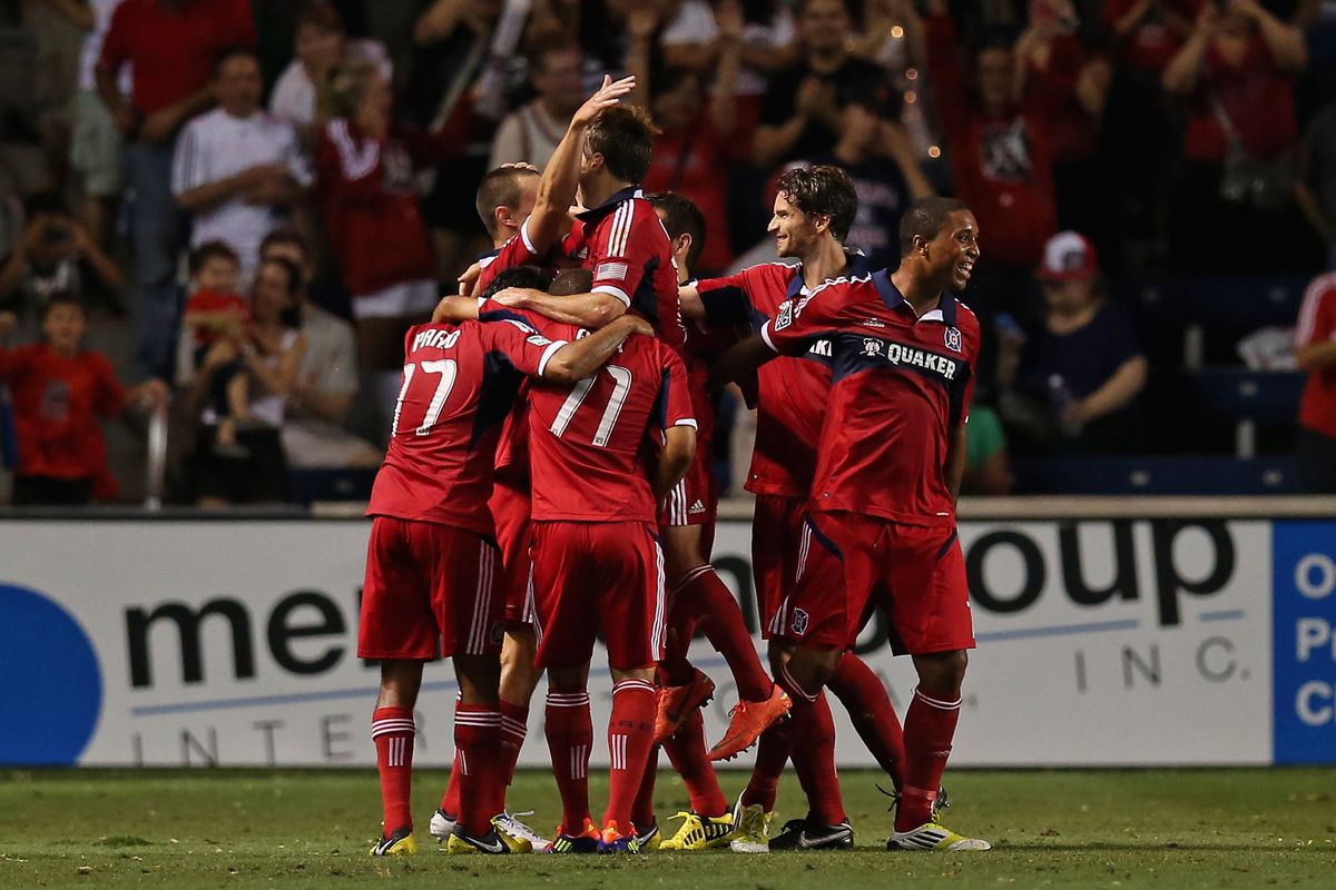 The last time these two teams met (on August 4th at Toyota Park), Austin Berry headed home a late winner to give the Fire a 2-1 victory.  (Photo by Jonathan Daniel/Getty Images)