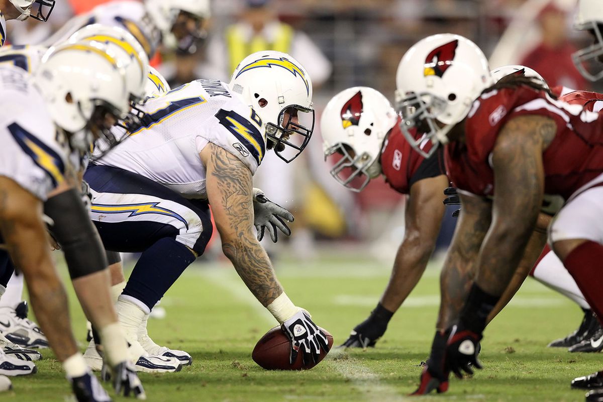 Nick Hardwick is the last of the old guard on OL. He'll lead this group. But what kind of group is it?  (Photo by Christian Petersen/Getty Images)