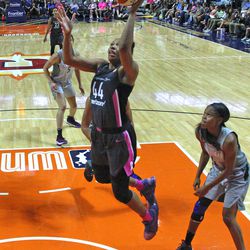The Las Vegas Aces take on the Connecticut Sun in a WNBA game at Mohegan Sun Arena in Uncasville, CT on August 5, 2018.