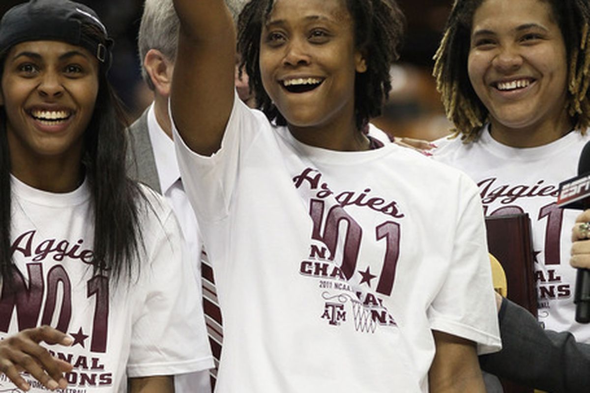 Texas A&M Aggies star Tyra White (center) was a considerably less efficient scorer in her senior season after the departures of point guard Sydney Colson (left) and dominant post Danielle Adams, but what does that mean for her WNBA potential?