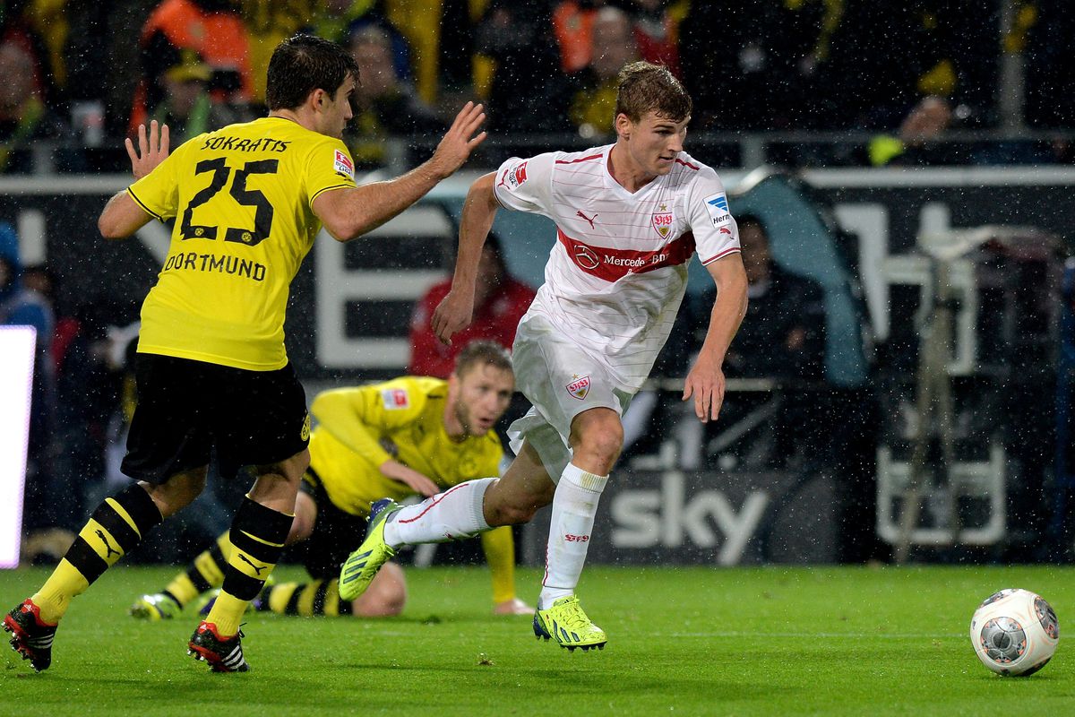 Timo Werner in a match against Borussia Dortmund.