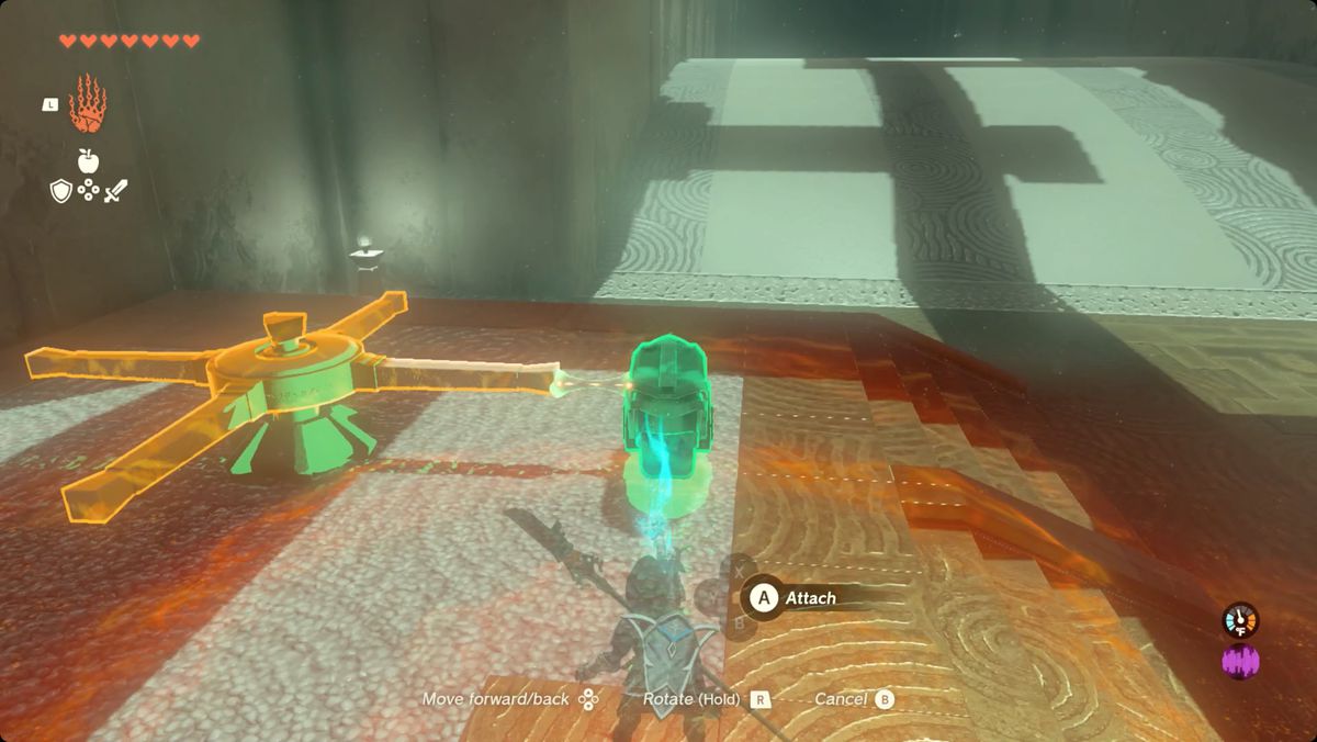 The Legend of Zelda: Tears of the Kingdom - Link placing a motor against a crank with Ultrahand