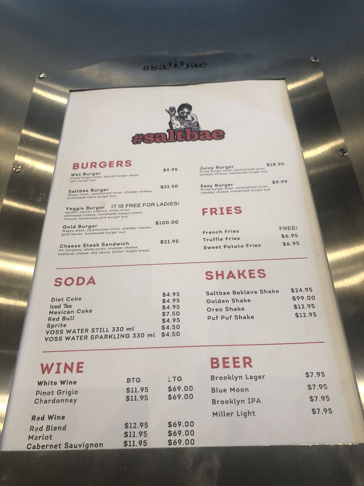 The menu at Salt Bae’s new burger restaurant