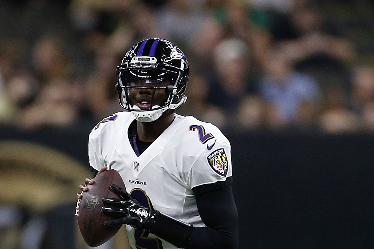 Josh Johnson #2 of the Baltimore Ravens scrambles during a game at Mercedes-Benz Superdome on September 1, 2016 in New Orleans, Louisiana.