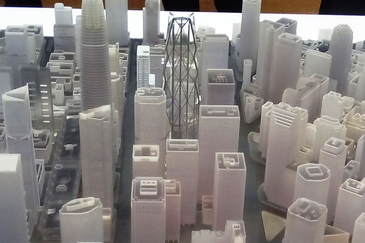 A scale model of the Oceanwide Center tower.