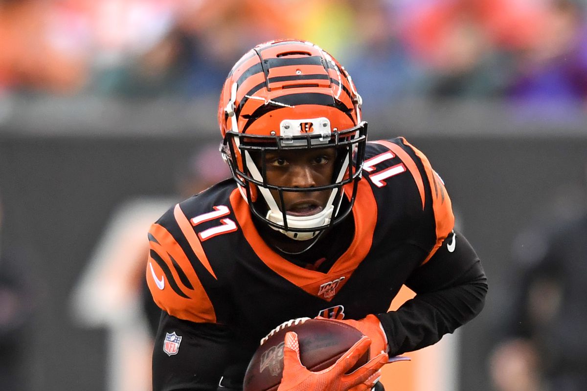 Wide receiver John Ross of the Cincinnati Bengals carries the ball in the third quarter of a game against the Cleveland Browns on December 29, 2019 at Paul Brown Stadium in Cincinnati, Ohio. Cincinnati won 33-23.