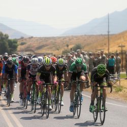 Cyclists ride through Hill Air Force Base during Stage 5 of the Tour of Utah on Friday, Aug. 4, 2017.