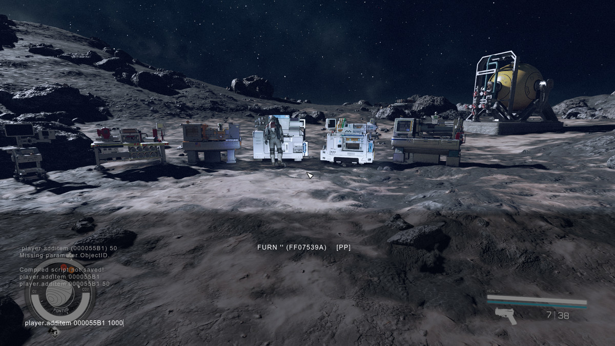 A player inputs a console command in Starfield