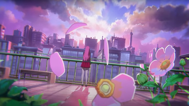 An unknown character from Star Guardians Return to Valoran City trailer stand near a railing 