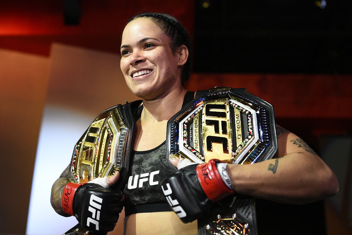Amanda Nunes after her featherweight title defense against Megan Anderson at UFC 259.