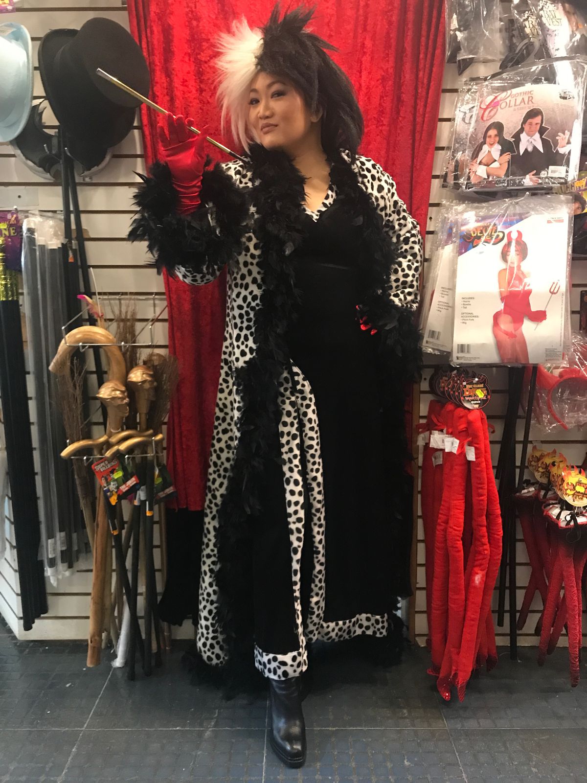 Ji Suk Yi channels her inner Cruella de Vil at Chicago Costume Shop. | Costume courtesy Chicago Costume Company/Sun-Times Photo