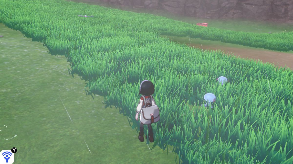 A Pokémon trainer stands in a grassy field with unsuspecting Wooper minding their own business.