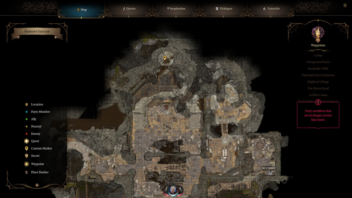 A map of the Shattered Sanctum in the Goblin Camp in Baldur’s Gate 3