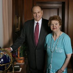 President Thomas S. Monson and his wife, Frances, observe his 80th birthday at the LDS Church Administration Building in Salt Lake City on Aug. 22, 2007.