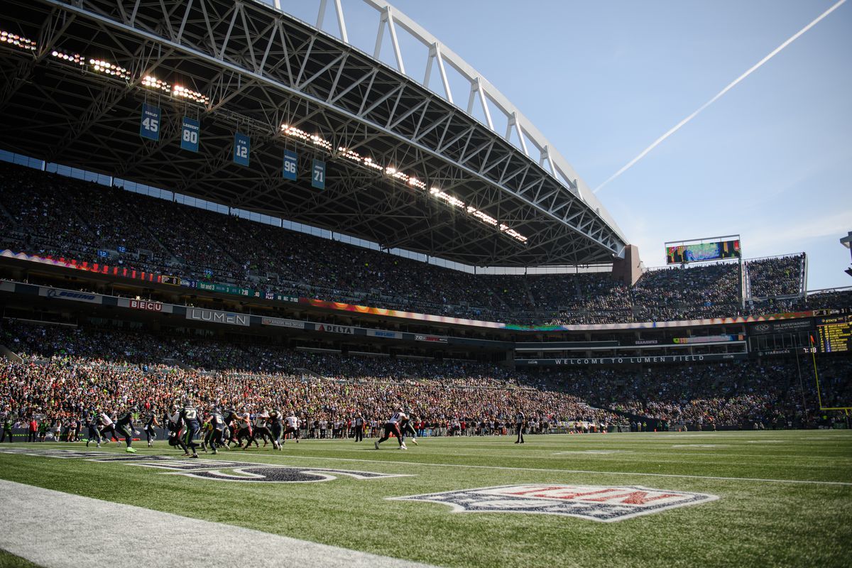 A general view as the Atlanta Falcons play the Seattle Seahawks during the first half of the game at Lumen Field on September 25, 2022 in Seattle, Washington.