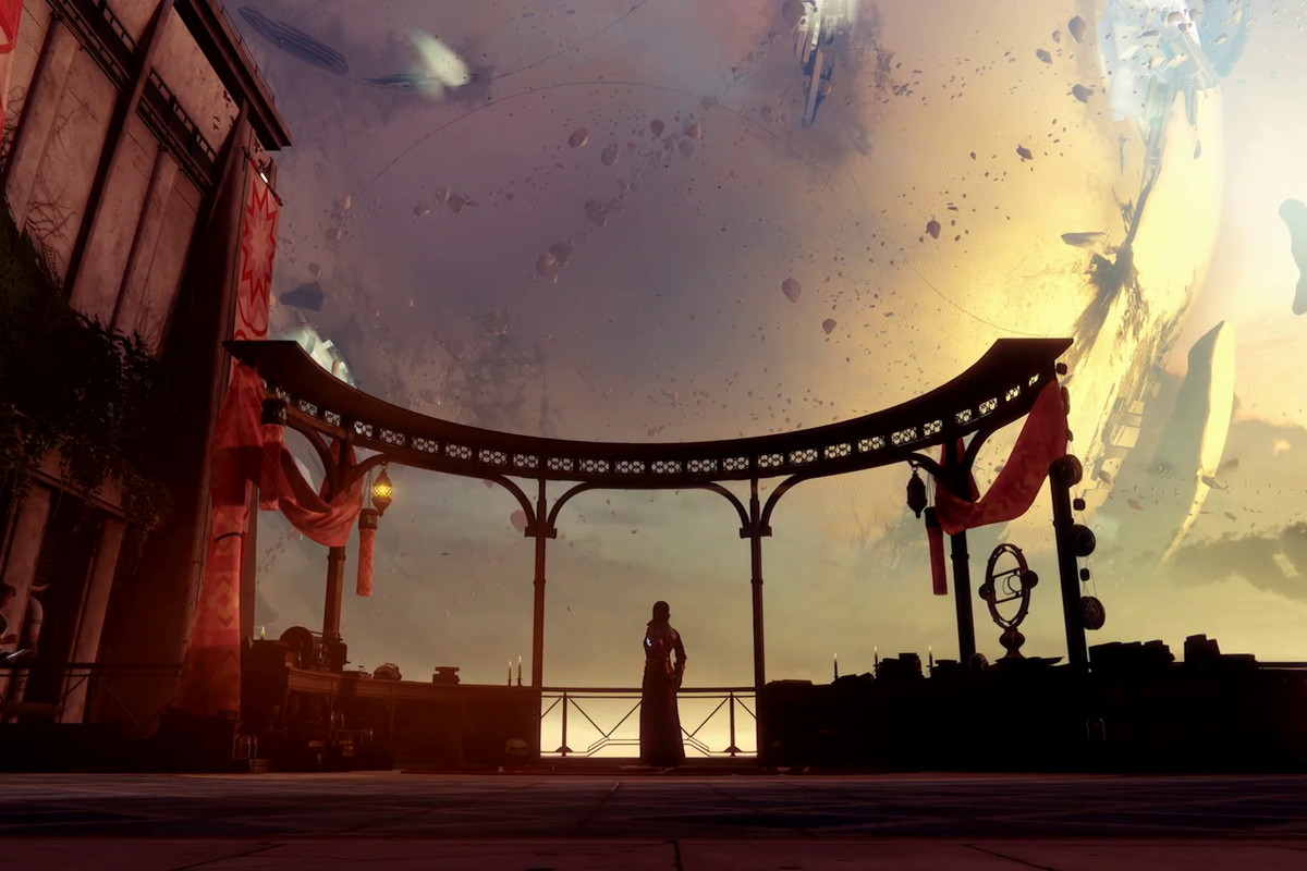 Ikora stands in the Tower in Destiny 2, staring up at the Traveler