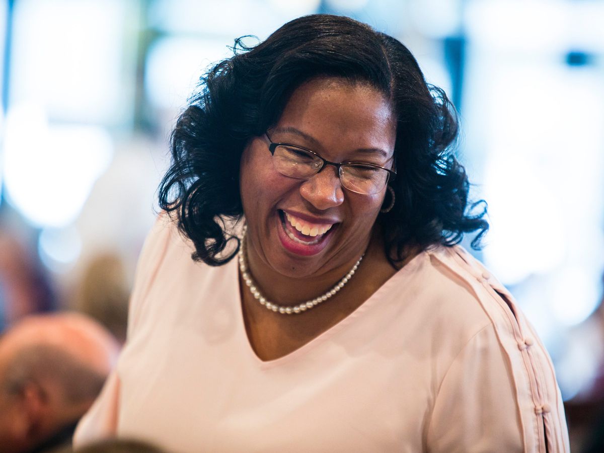 Candidate for City Treasurer Melissa Conyears-Ervin at Manny’s Deli, Tuesday, April 2nd, 2019. | James Foster/For the Sun-Times