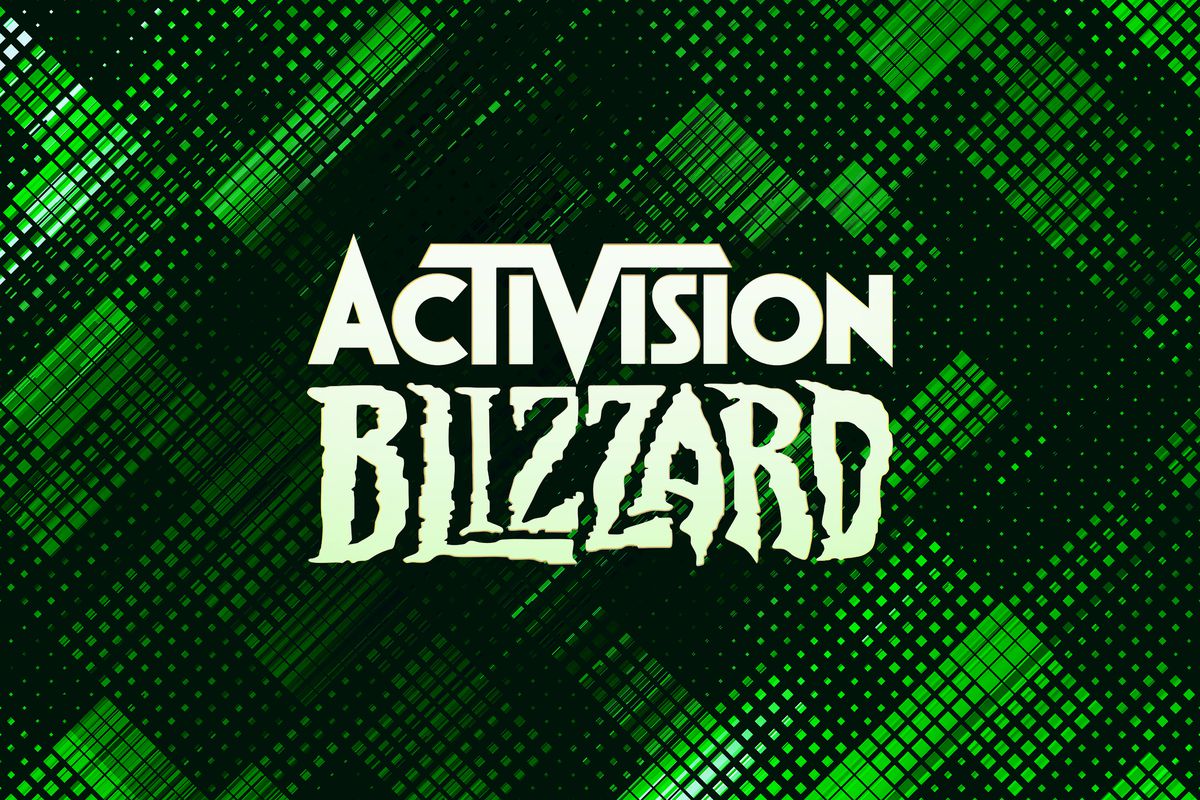 Image of green grid and shapes with the words Activision Blizzard superimposed over the top