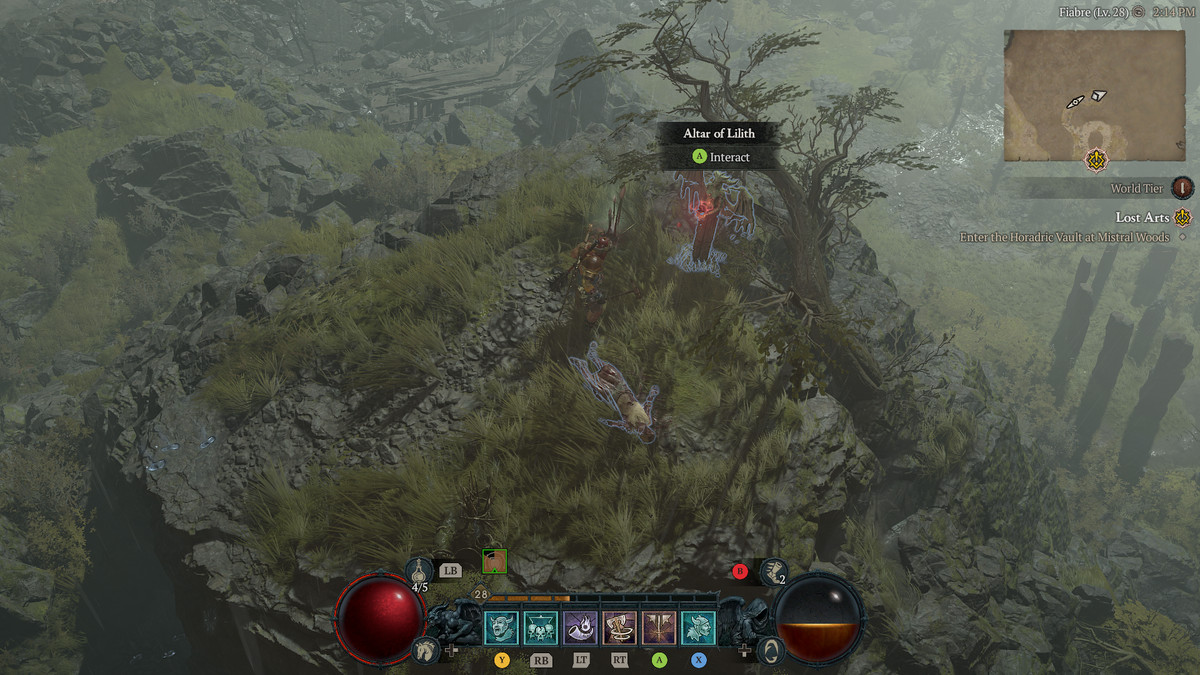 A Barbarian approaches the 15th Altar of Lilith in Scosglen in Diablo 4