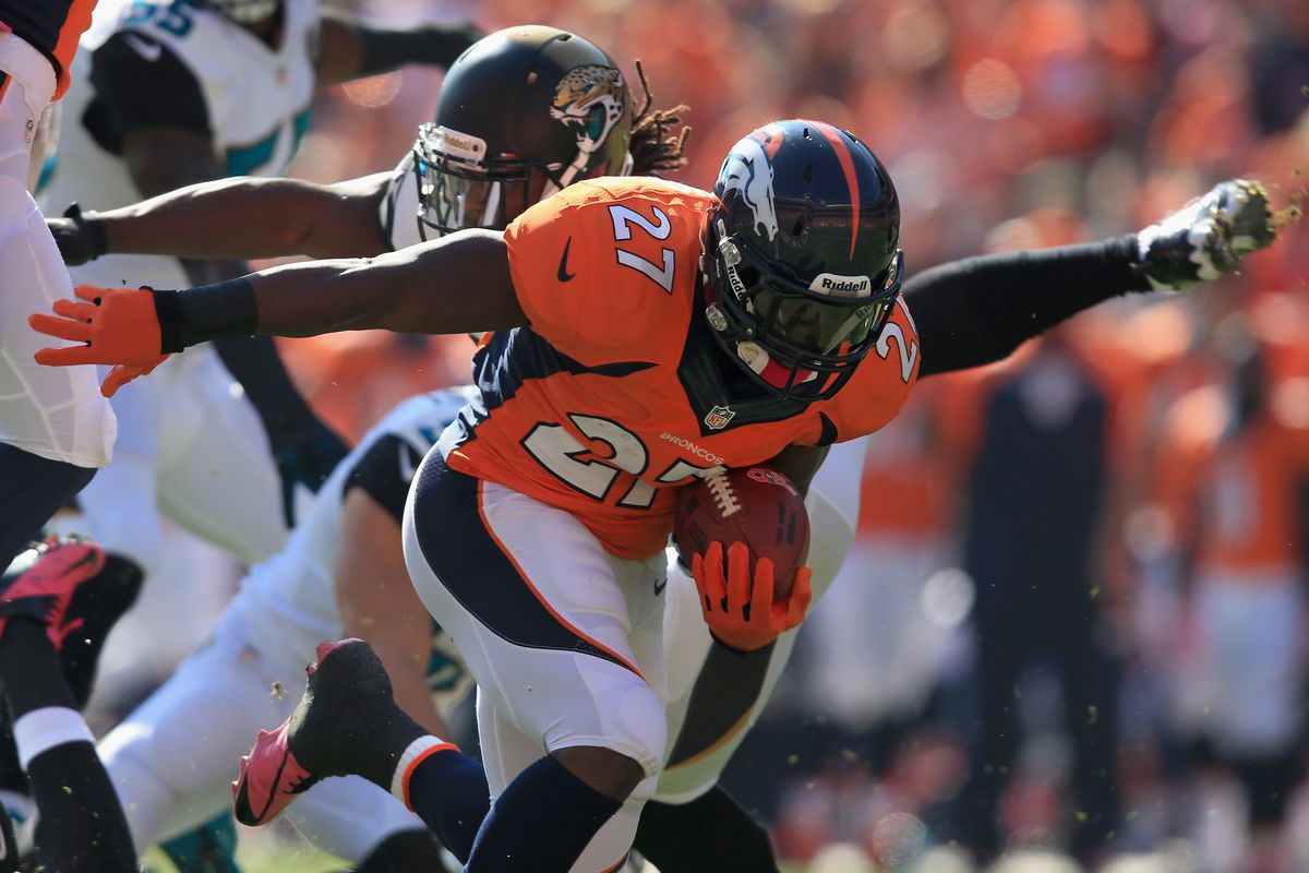 Denver Broncos running back Knowshon Moreno rushes with the football and earns one of our fantasy awards
